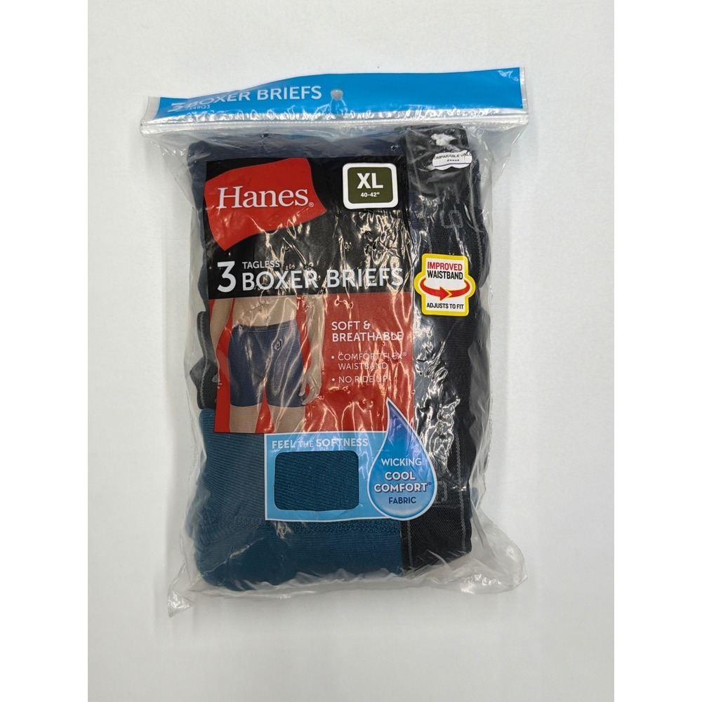 Hanes Mens 3 Pack Black Tagless Comfort Flex Waistband Boxer Briefs Size XL